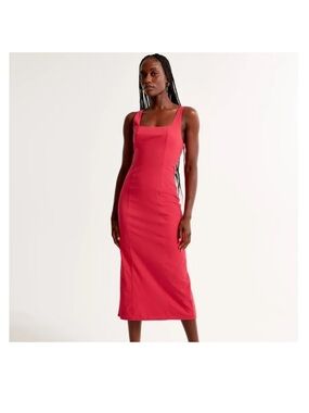 Abercrombie Stretch Cotton Midi Dress in Red